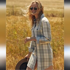 Outerknown Blanket Shirt Dress Gray Plaid Long Sleeve Organic Cotton Xs, M $168